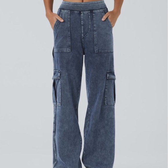 HALARA Pants - Halara Flex Denim High Rise Wide Leg Pull‎ On Cargo Pants Womens 3XL Blue NEW